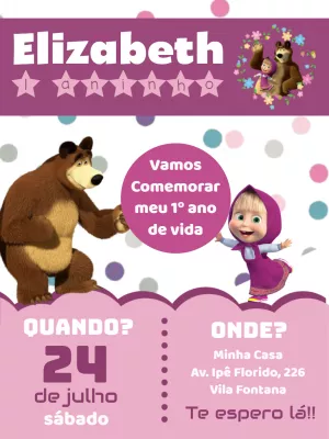 Convite de Aniversário Masha e o Urso para Editar Online