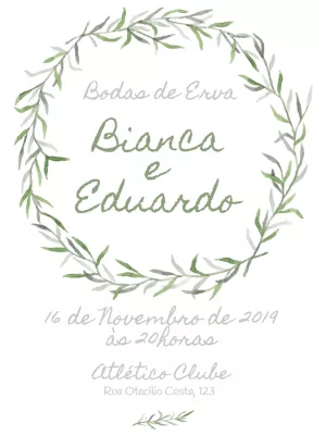 Convite Bodas de Erva com Folhagem Verde para Editar Online