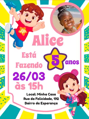 Convite Aniversário Maria Clara e JP com Foto para Editar Online