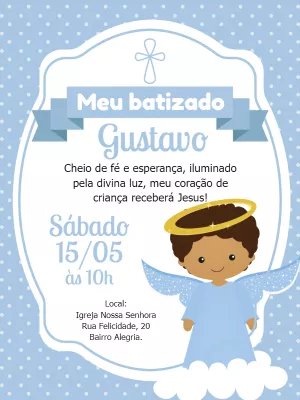 Convite de Batizado Anjinho Negro para Editar Online