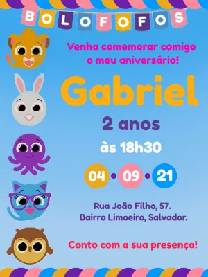 Convite de Aniversário Bolofofos com Personagens para Editar