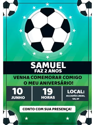 Convite de Aniversário Futebol com Bola e Campo para Editar