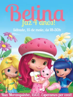 Convite de Aniversário Moranguinho com Amigas para Editar Online
