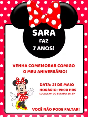 Convite de Aniversário Minnie Mouse Vermelha para Editar Online
