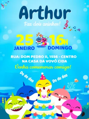 Convite Aniversário Baby Shark para Editar Online