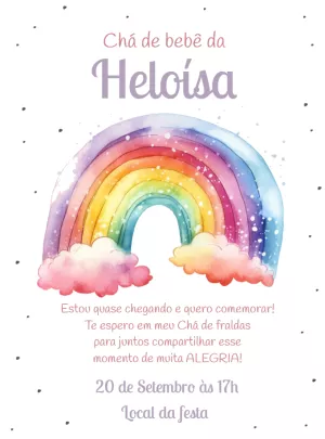 Convite Chá de Bebê Arco-Íris Aquarela para Editar Online