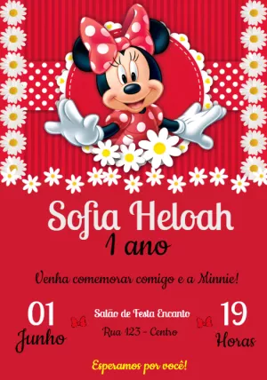 Convite Aniversário Minnie Mouse Vermelha para Editar Online