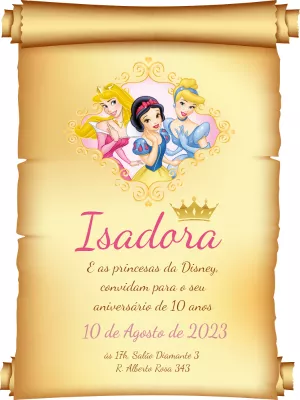 Convite de Aniversário Princesas da Disney para Editar Online