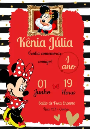 Convite de Aniversário Minnie Vermelha para Editar Online