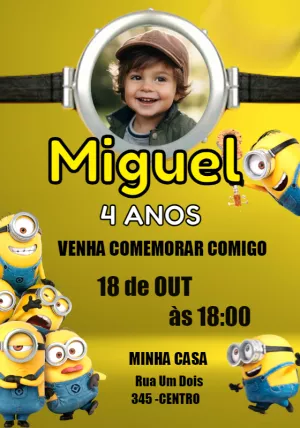 Convite de Aniversário Minions com Foto para Editar Online