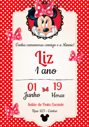Convite Aniversário Minnie Mouse Vermelha para Editar Online