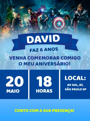 Convite Aniversário Vingadores com Super-Heróis para Editar