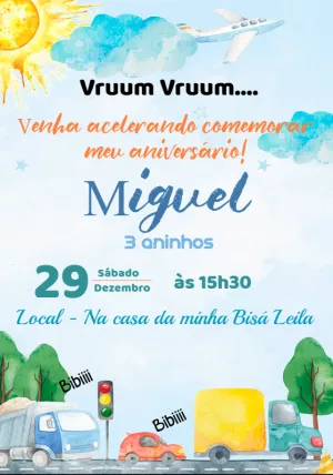 Convite Aniversário Meios de Transporte para Editar Online