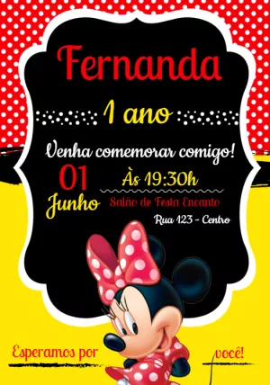 Convite de Aniversário Minnie Vermelha para Editar Online