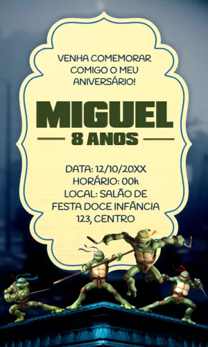 Convite de Aniversário Tartarugas Ninja para Editar Online