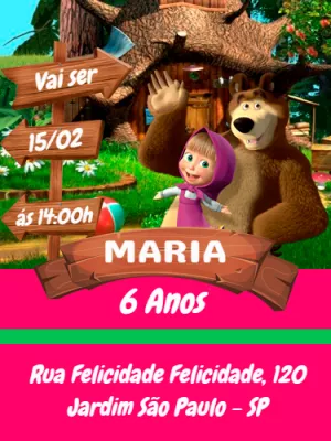 Convite Aniversário Masha e o Urso para Editar Online