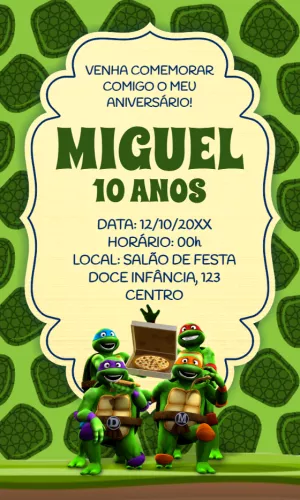 Convite de Aniversário Tartarugas Ninja para Editar Online