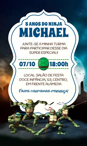 Convite Aniversário Tartarugas Ninja para Editar Online