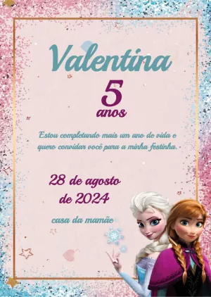 Convite de Aniversário Frozen com Elsa e Anna para Editar Online