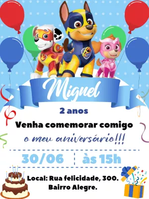 Invito di compleanno Paw Patrol – Statico – Bella Liz Convites
