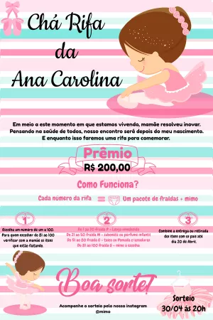 Convite Chá Rifa Bailarina Delicada para Editar Online