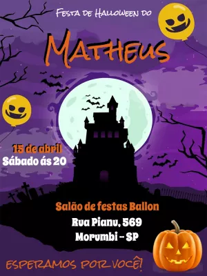 Convite de Aniversário Halloween Assustador para Editar Online