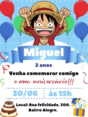 Convite de Aniversário One Piece com Luffy para Editar Online