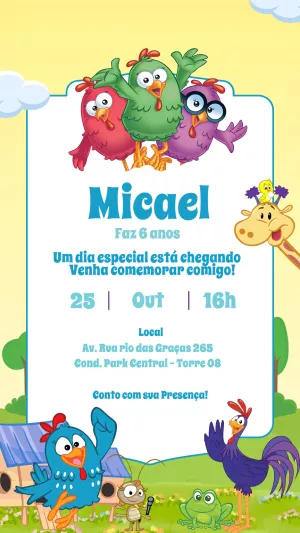 Convite de Aniversário Galinha Pintadinha para Editar Online
