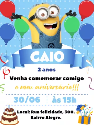 Convite de Aniversário Minions para Editar Online