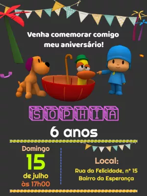 Convite de Aniversário Pocoyo para Editar e Imprimir