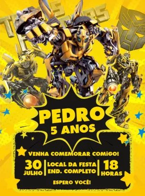 Convite Aniversário Transformers Bumblebee para Editar Online