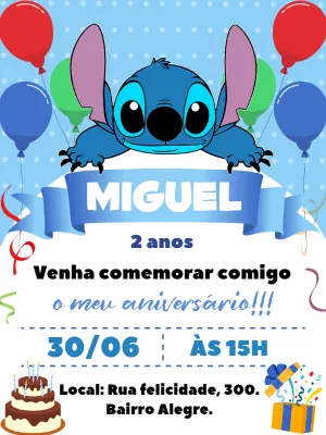 Invitación de cumpleaños Stitch – Estático – Bella Liz Convites