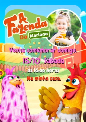Convite de Aniversário Fazendinha com Foto para Editar Online