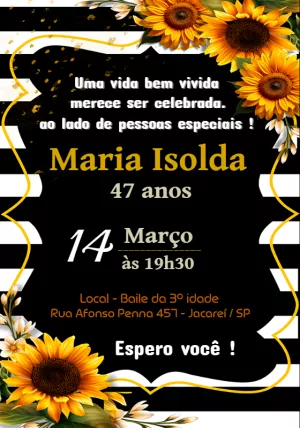 Convite de Aniversário Girassol Elegante para Editar Online