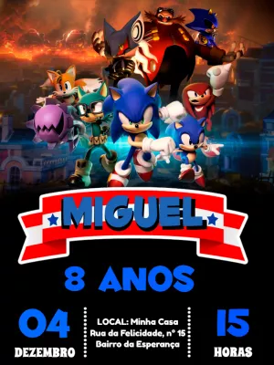 Convite de Aniversário Sonic e Amigos para Editar Online