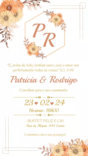 Convite de Casamento Floral Romântico para Editar Online