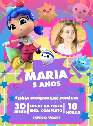 Convite Aniversário Vera e o Reino do Arco-Íris com Foto para Editar