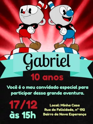Convite de Aniversário Cuphead e Mugman para Editar Online