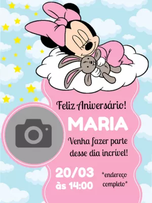 Convite de Aniversário Minnie Baby com Foto para Editar Online