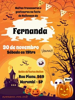 Convite de Aniversário Halloween Assustador para Editar Online