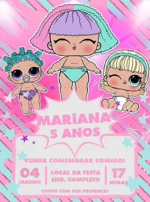 Convite de Aniversário LOL Surprise Bebê para Editar Online
