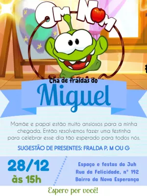 Convite Chá de Fraldas Om Nom para Editar Online