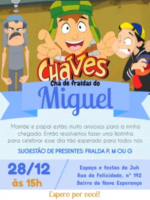 Convite Chá de Fraldas Chaves para Editar e Imprimir