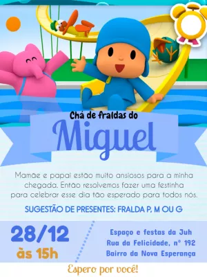 Convite Chá de Fraldas Pocoyo para Editar Online