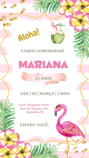 Convite de Aniversário Tropical com Flamingo para Editar Online