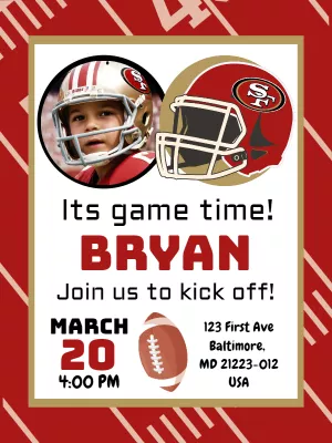 49ers Football Birthday Invitation with Photo | Edit Online