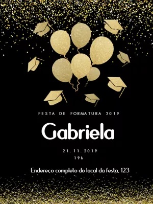 Convite de Formatura Preto e Dourado com Glitter para Editar