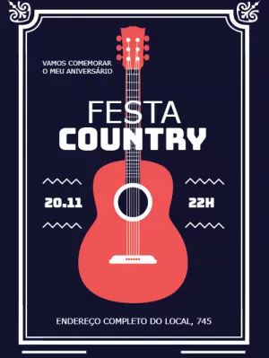 Convite de Aniversário Country com Violão para Editar Online