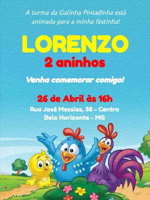 Convite de Aniversário Galinha Pintadinha para Editar Online
