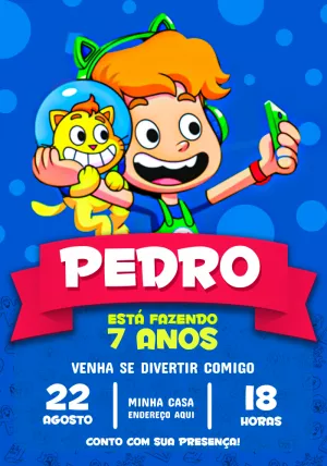 Convite Aniversário Gato Galáctico para Editar Online